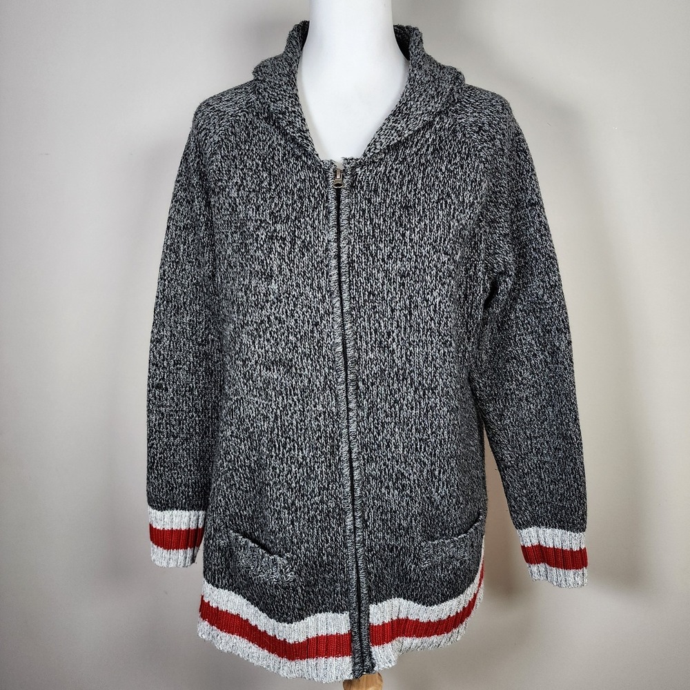 Warehouse One Cabin Sweater Womens XL Knit Gray Red White Sock Monkey Cardigan - Picture 4 of 13